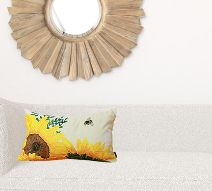 Set Of 2 Sunflower And Bumble Bee Lumbar Pillow Covers