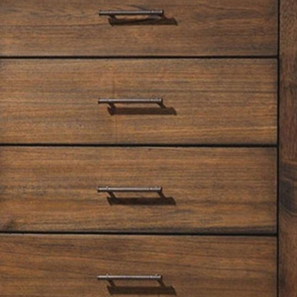 48" Oak Finish 5 Drawer Chest Dresser With Brass Metal Hardware