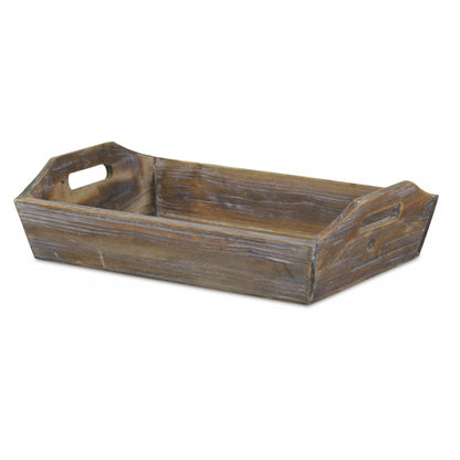 Dark Brown Finish Wood Serving Tray With Handles