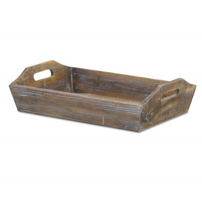 Dark Brown Finish Wood Serving Tray With Handles