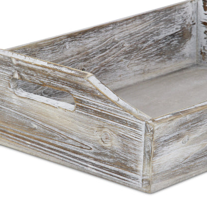 White Rustic Finish Wood Serving Tray With Handles