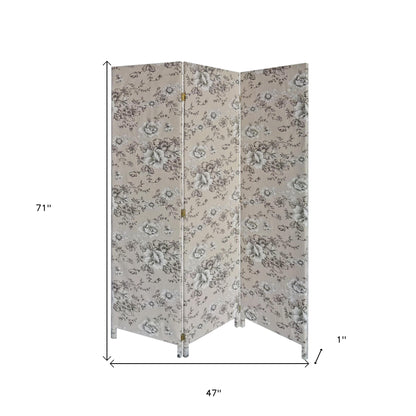 3 Panel Beige And Black Soft Fabric Finish Room Divider