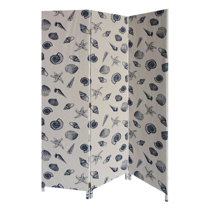 3 Panel Beige And Blue Soft Fabric Finish Room Divider