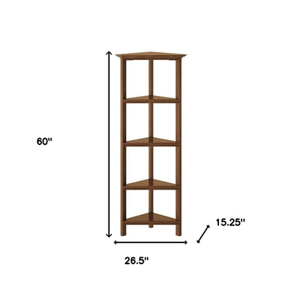 60" Walnut Solid Wood Four Tier Corner Bookcase