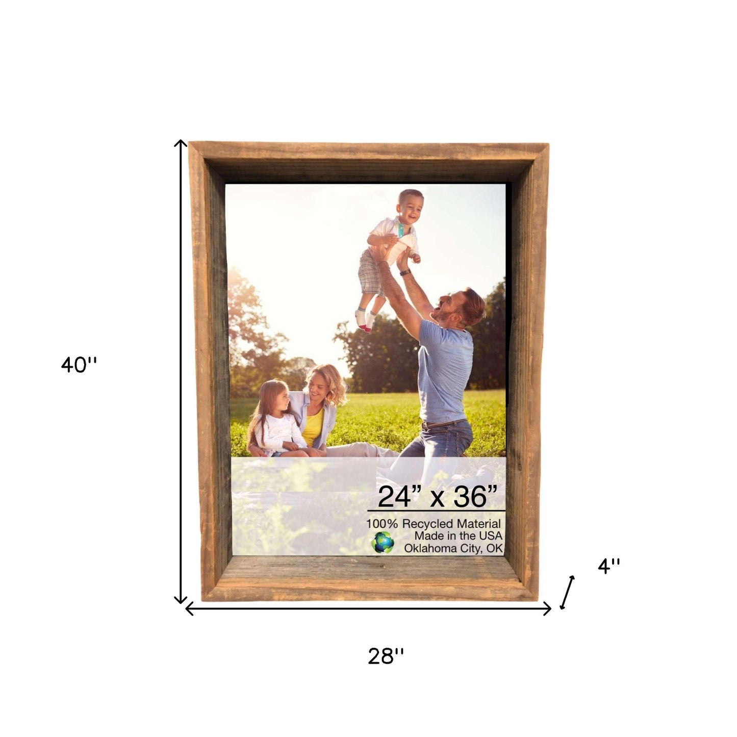 24 x 36 Gray Distressed Solid and Manufactured Wood Hanging or Tabletop Picture Frame