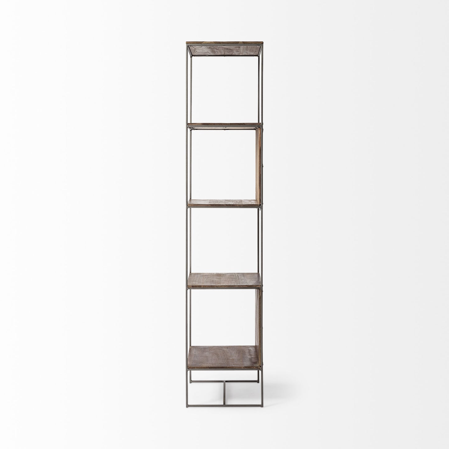 Brown Wood And Silver Metal Frame With 4 Shelf Shelving Unit