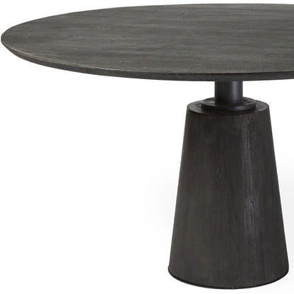 54" Brown Rounded Solid Wood And Metal Pedestal Base Dining Table