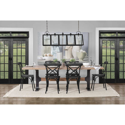 96" Natural And Black Solid Wood And Metal Trestle Base Dining Table