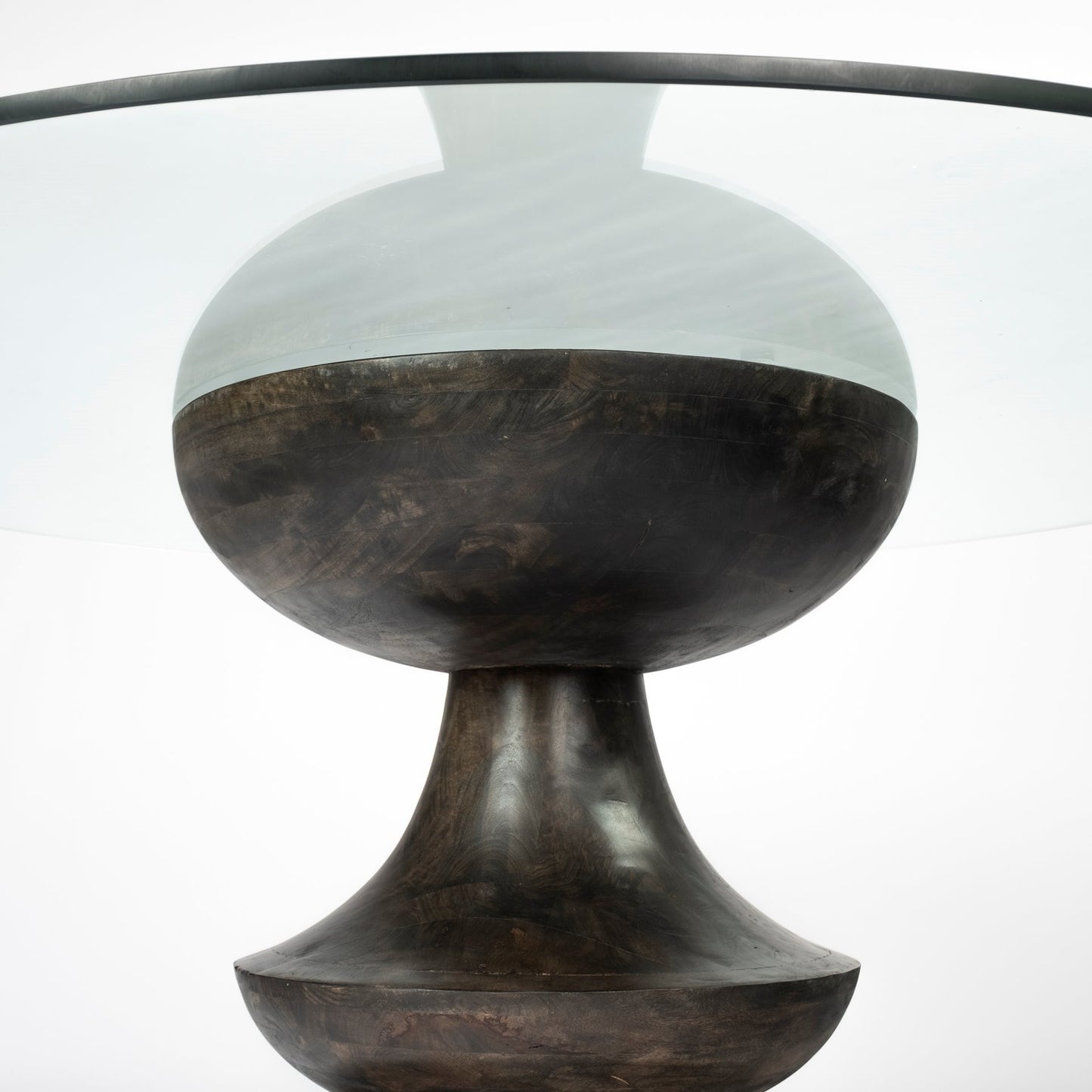 60" Clear And Brown Rounded Glass And Solid Manufactured Wood Pedestal Base Dining Table