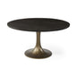 54" Black And Brass Rounded Solid Wood And Metal Pedestal Base Dining Table