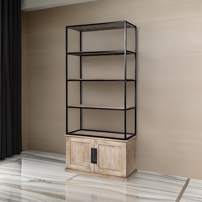 Light Brown Wood And Iron Shelving Unit With 3 Shelves