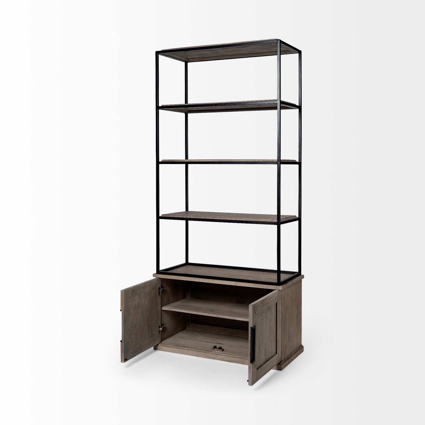 Light Brown Wood And Iron Shelving Unit With 3 Shelves