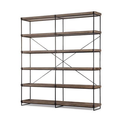 Medium Brown Wood And Iron Shelving Unit With 5 Tray Shelves