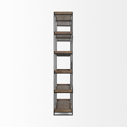 Medium Brown Wood And Iron Shelving Unit With 5 Tray Shelves