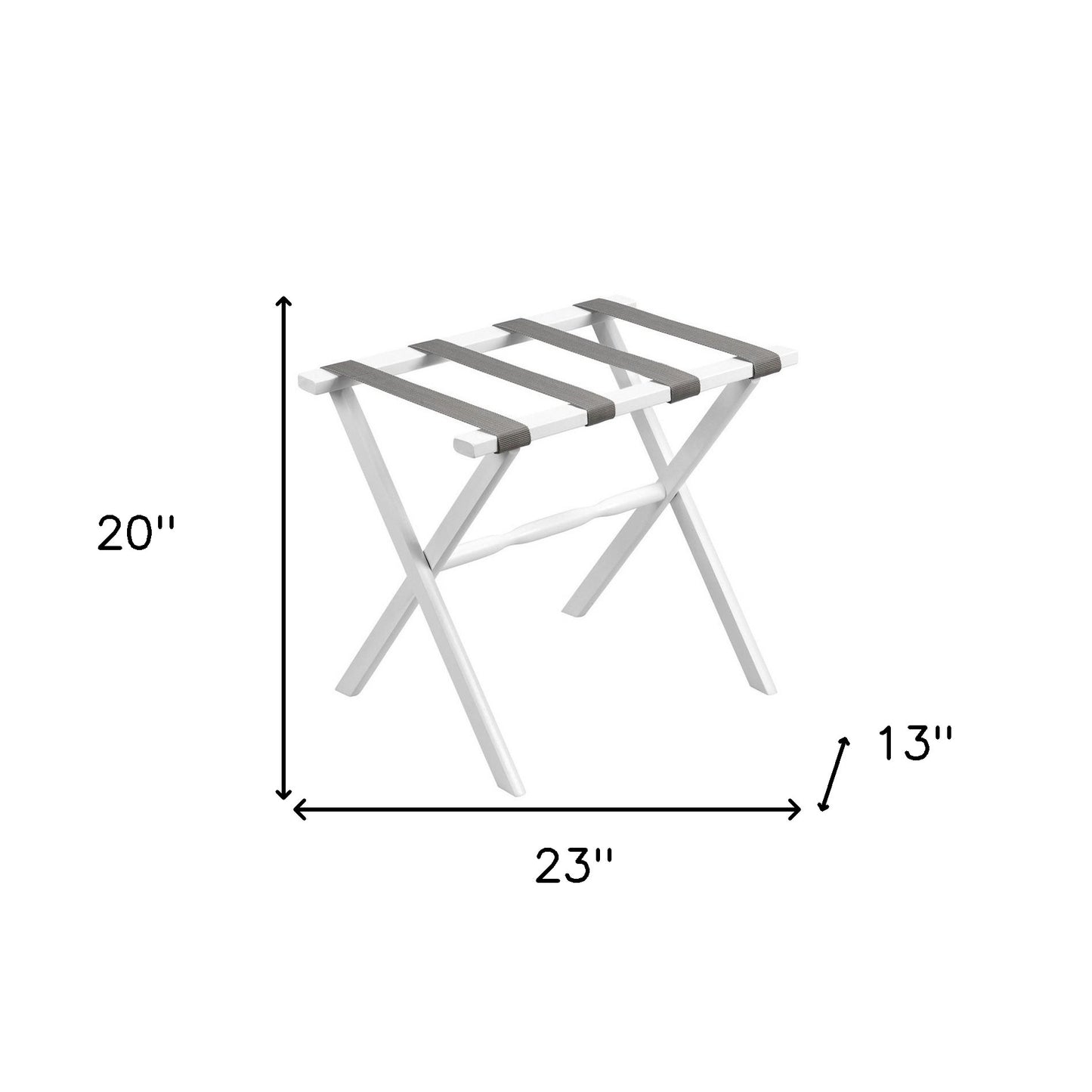 Hotel White Finish Wood Folding Luggage Rack With Gray Straps