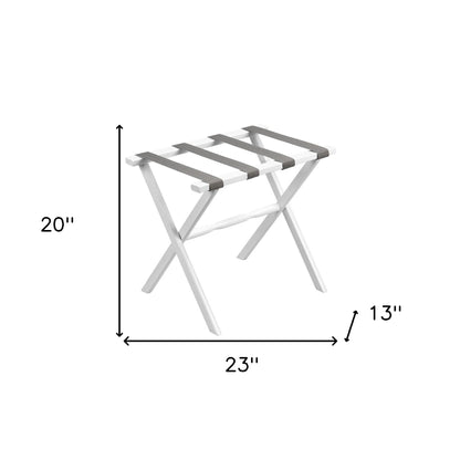 Hotel White Finish Wood Folding Luggage Rack With Gray Straps