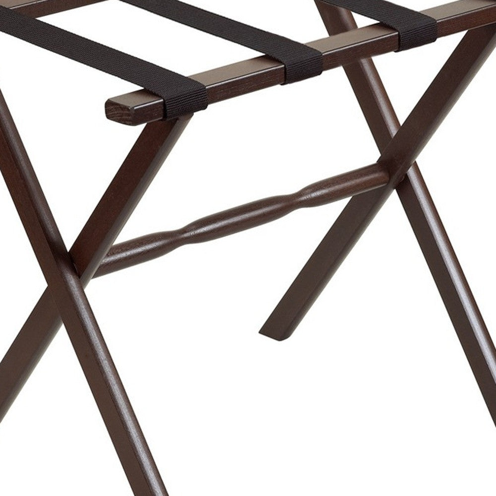 Hotel Dark Walnut Finish Wood Folding Luggage Rack With Black Straps