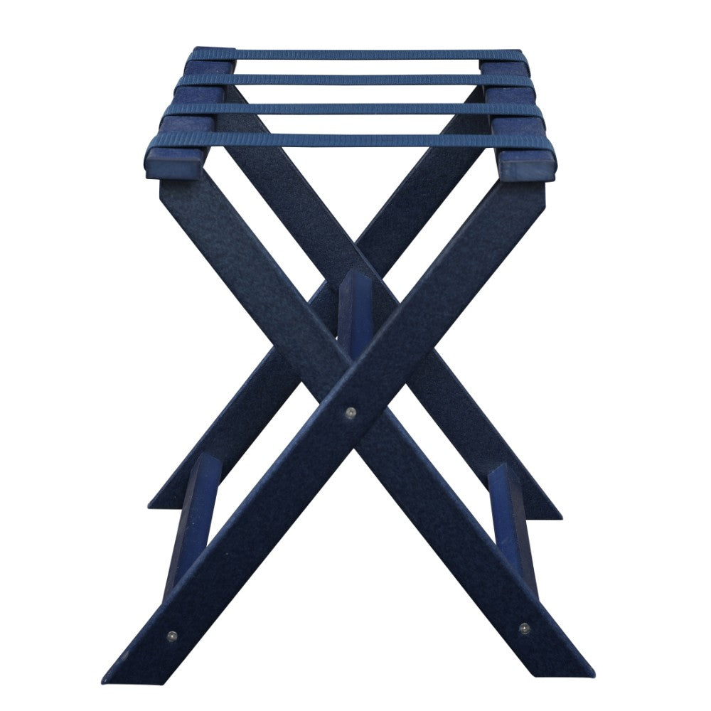 Earth Friendly Navy Blue Folding Luggage Rack With Navy Straps