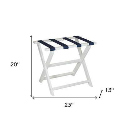 Earth Friendly White Folding Luggage Rack With Navy Straps