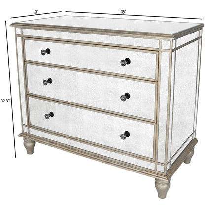 Rectangle Mirrored Three Drawer Console Storage Chest