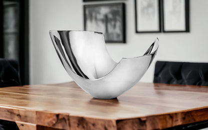 17" Silver Aluminum Modern Abstract Centerpiece Bowl