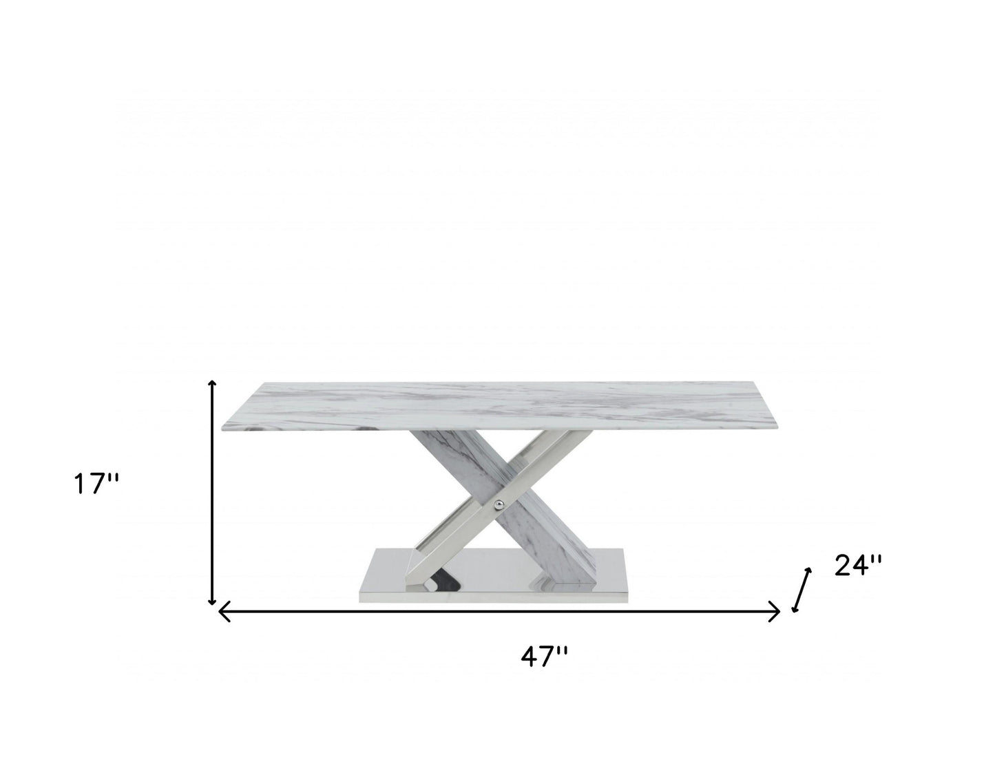 47" White And Gray Glass And Steel Coffee Table