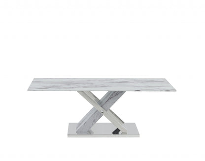 47" White And Gray Glass And Steel Coffee Table