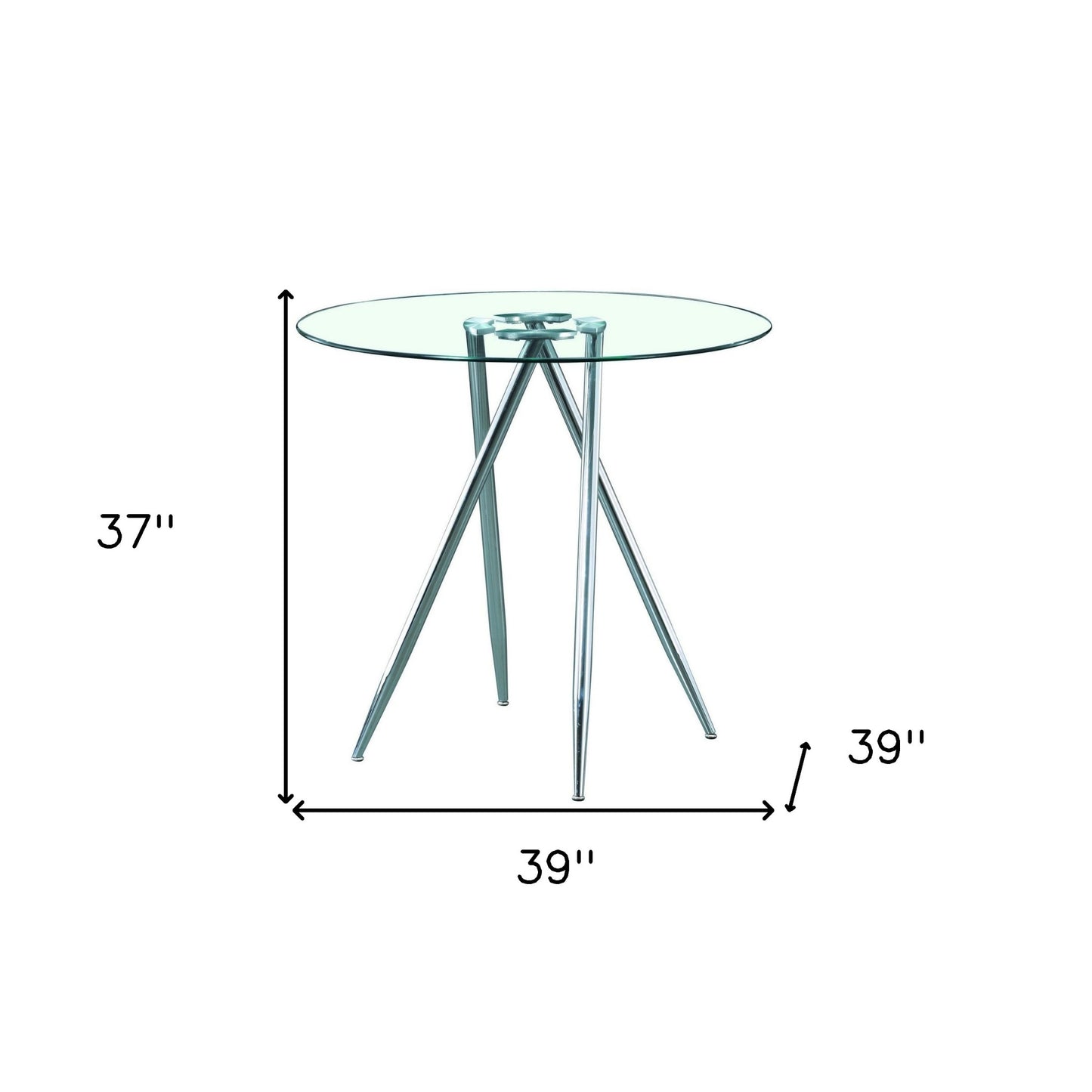 Chrome Metal Legs Bar Table With Round Tempered Glass Top