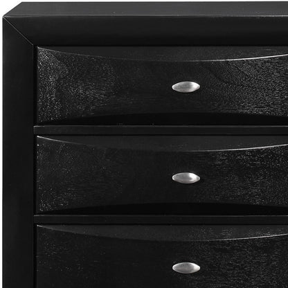 59" Black Solid Wood Mirrored Five Drawer Dresser