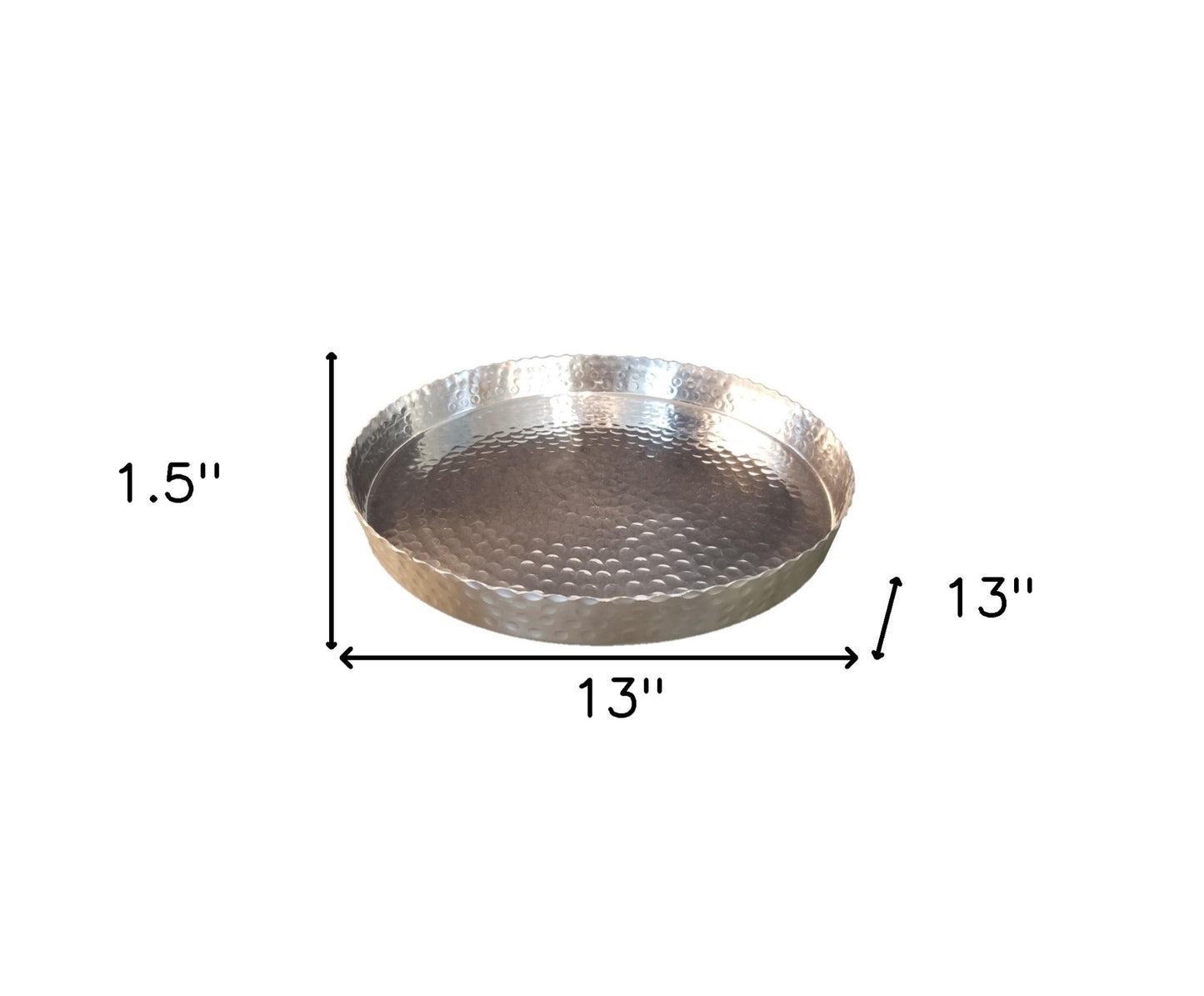 13" Handcrafted Hammered Stainless Steel Round Tray