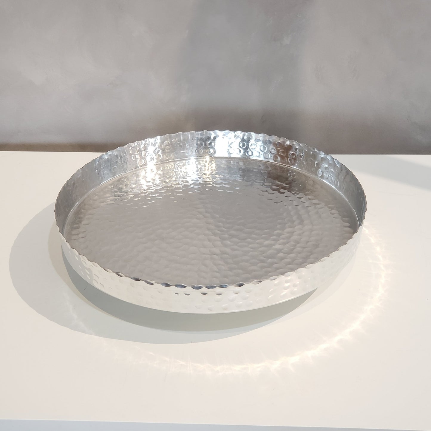 13" Handcrafted Hammered Stainless Steel Round Tray