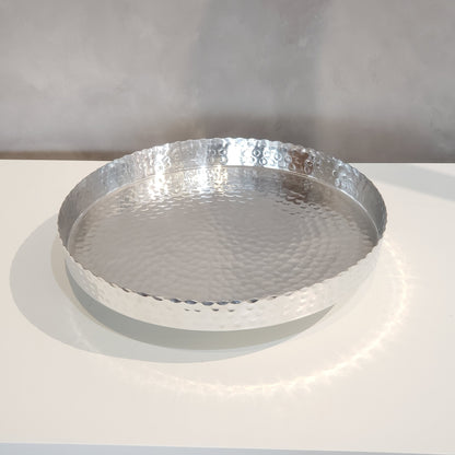 13" Handcrafted Hammered Stainless Steel Round Tray