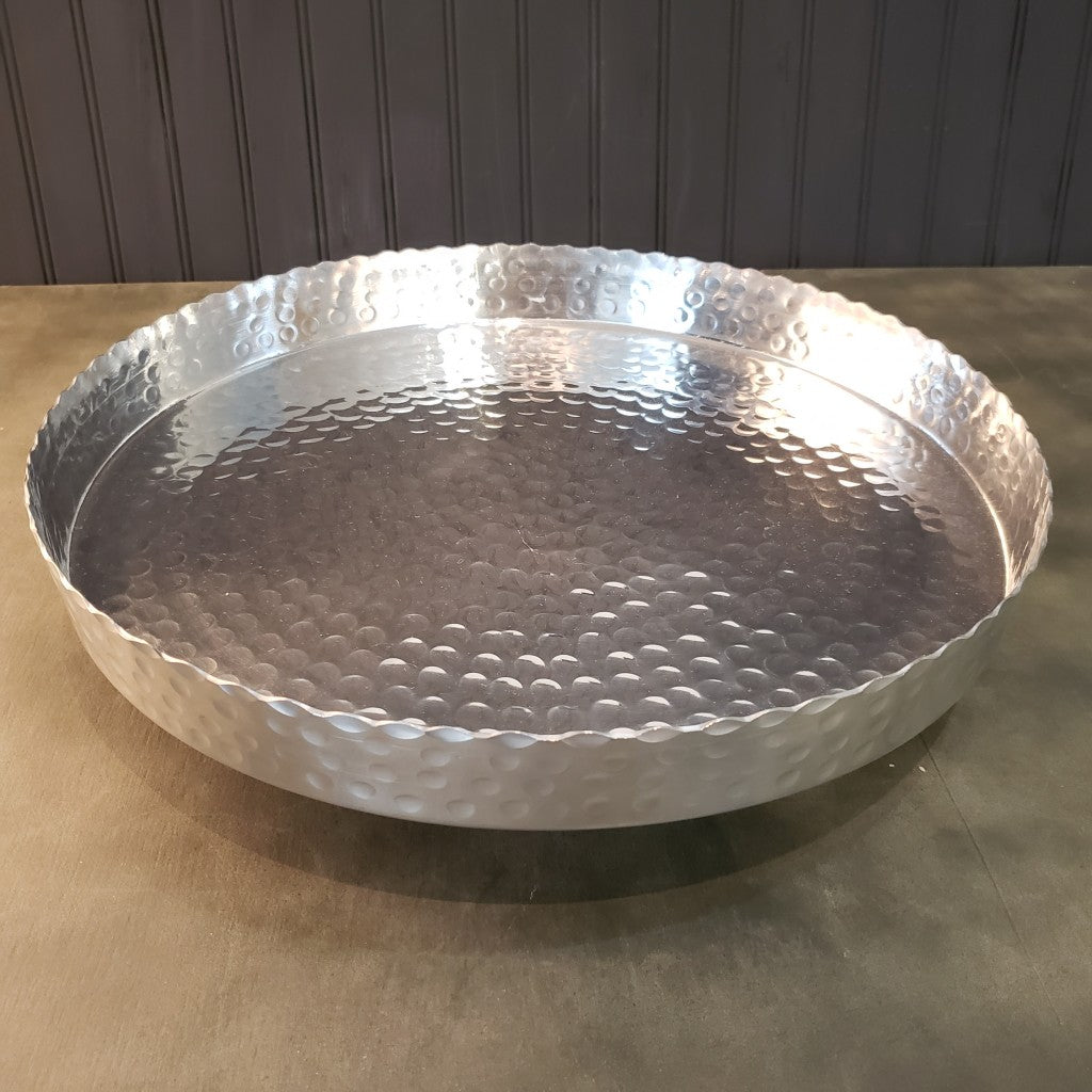 13" Handcrafted Hammered Stainless Steel Round Tray