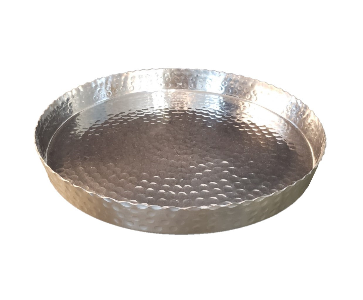 13" Handcrafted Hammered Stainless Steel Round Tray