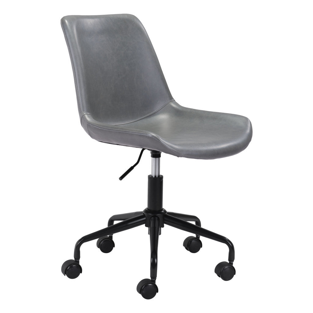 Gray and Black Adjustable Swivel Faux Leather Rolling Office Chair