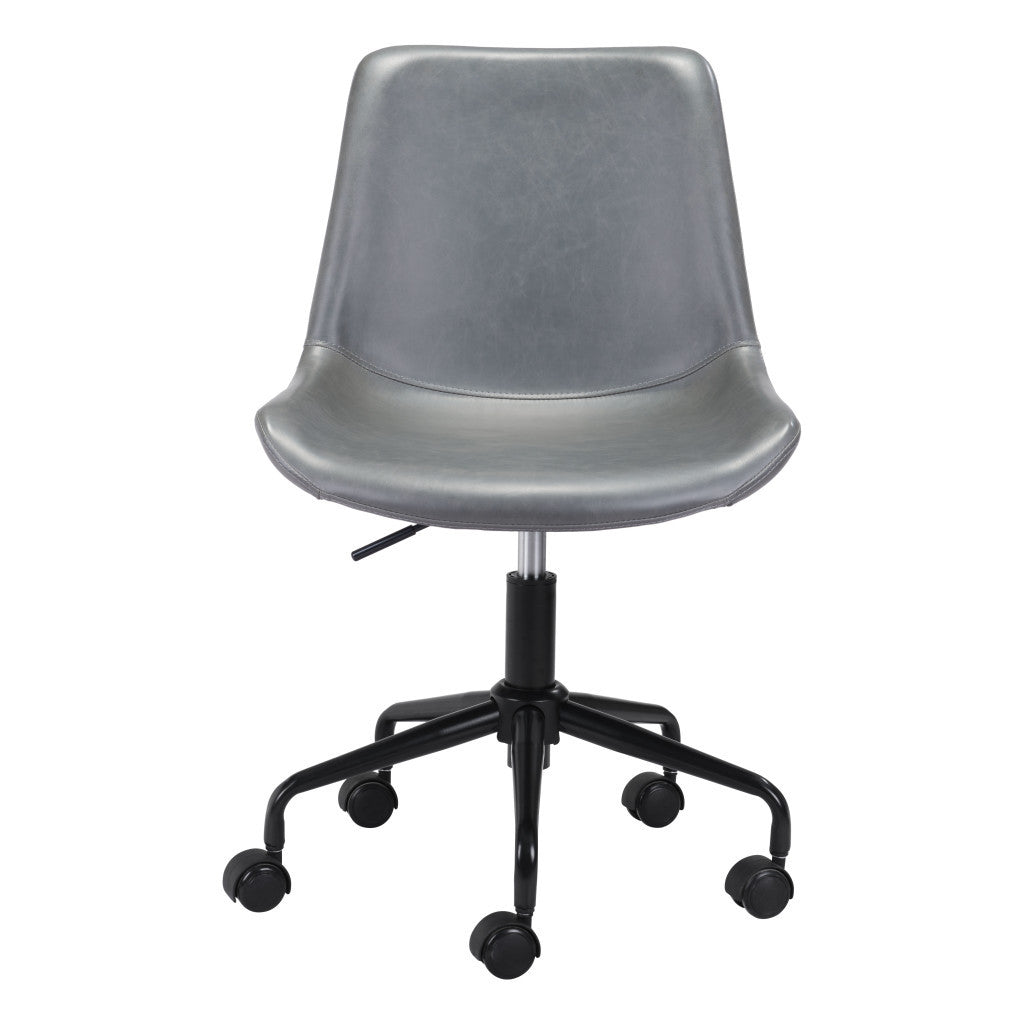 Gray and Black Adjustable Swivel Faux Leather Rolling Office Chair