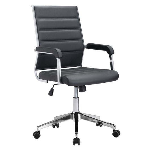 Black and Silver Adjustable Swivel Faux Leather Rolling Conference Office Chair