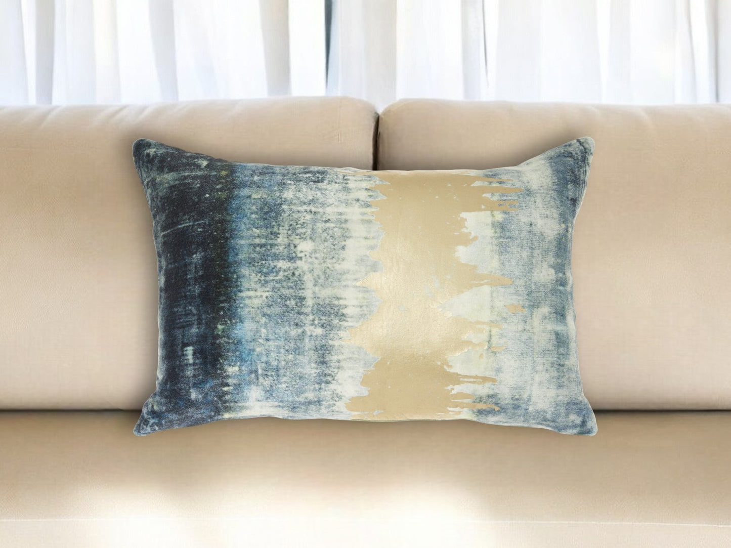 Glamorous Teal Lumbar Pillow With Metallic Gold Accents