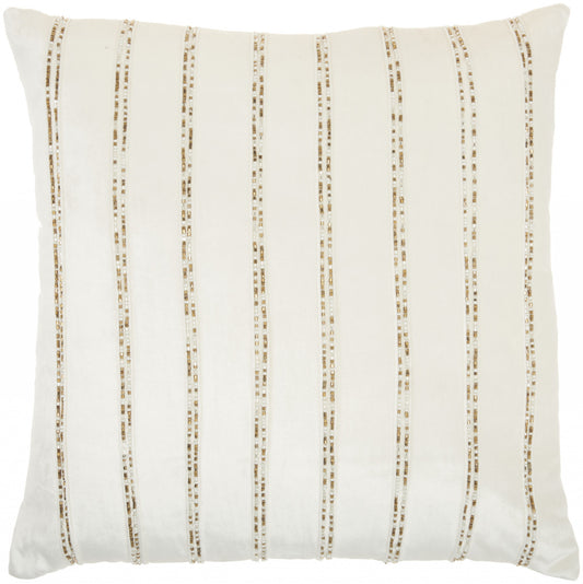 Glam Ivory And Gold Accent Throw Pillow With Beaded Details