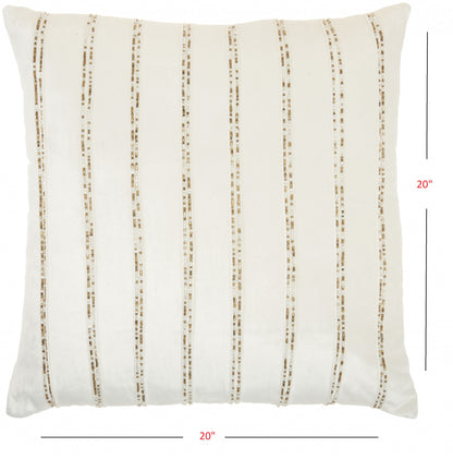 Glam Ivory And Gold Accent Throw Pillow With Beaded Details