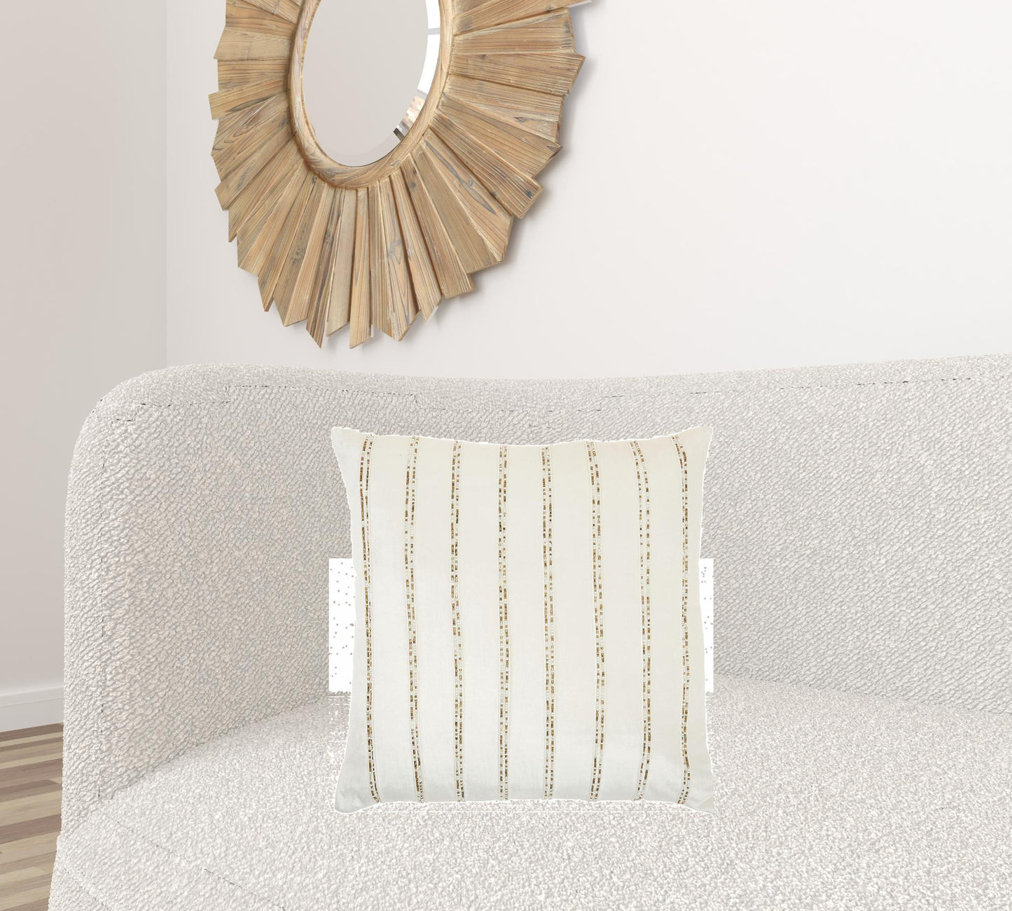 Glam Ivory And Gold Accent Throw Pillow With Beaded Details