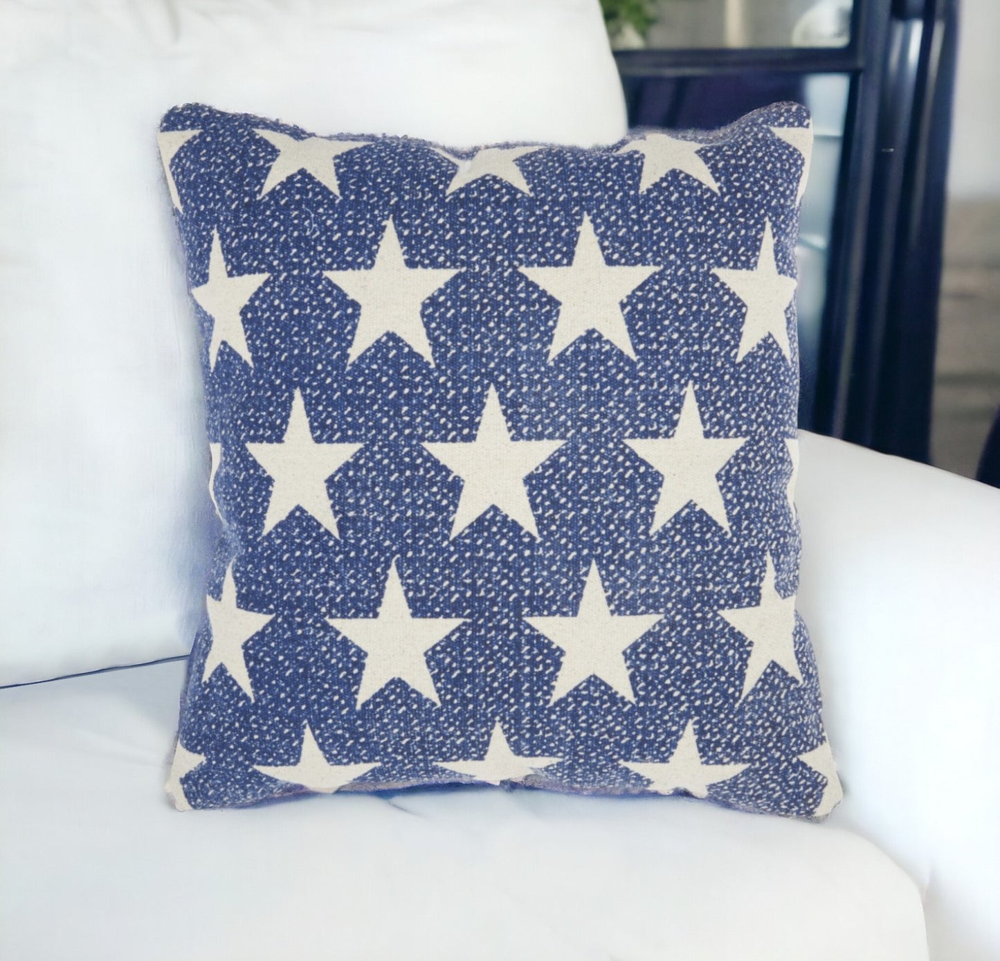 Navy Blue And Ivory Stars Throw Pillow