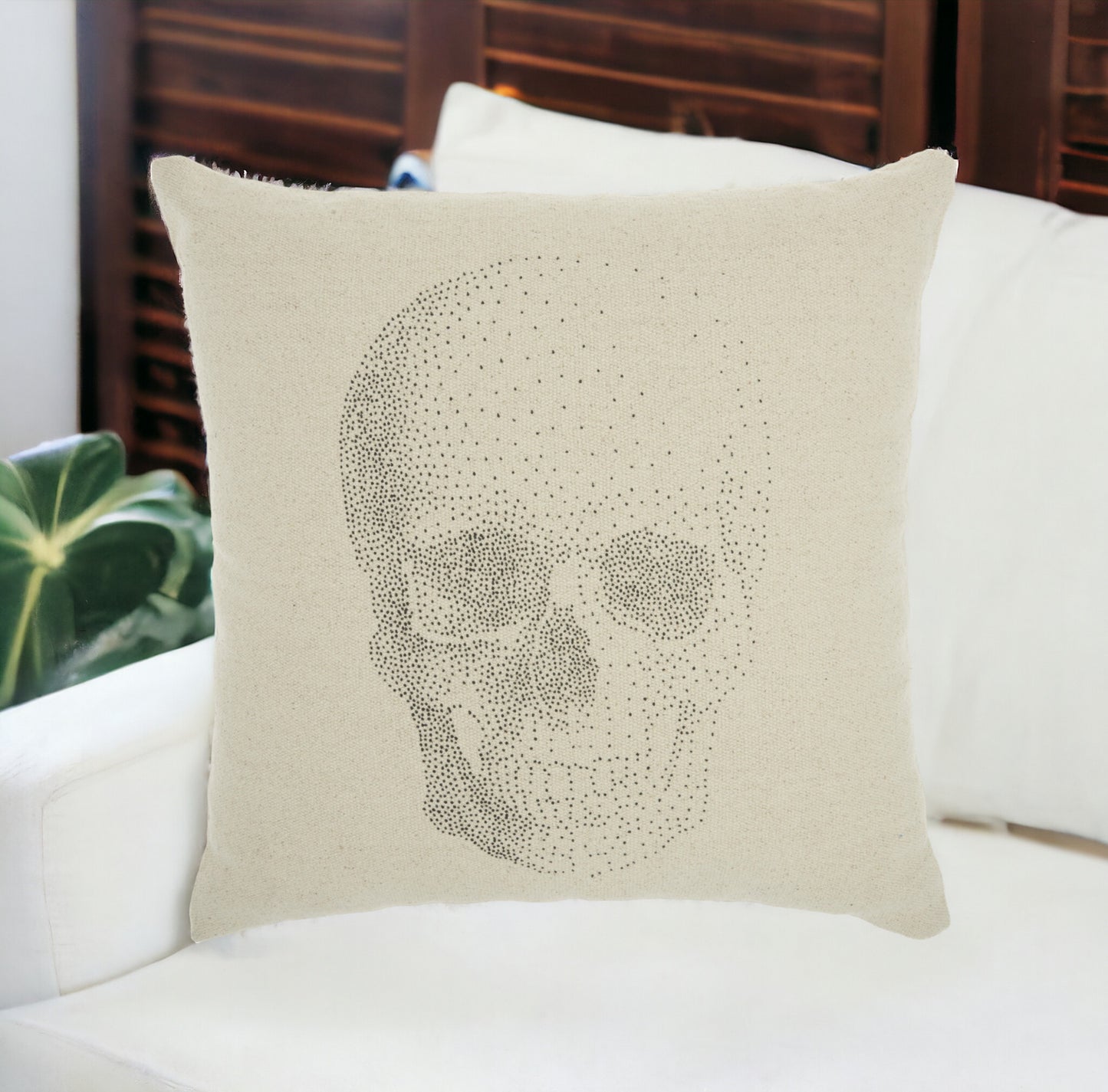 Natural Beige Faded Skull Throw Pillow