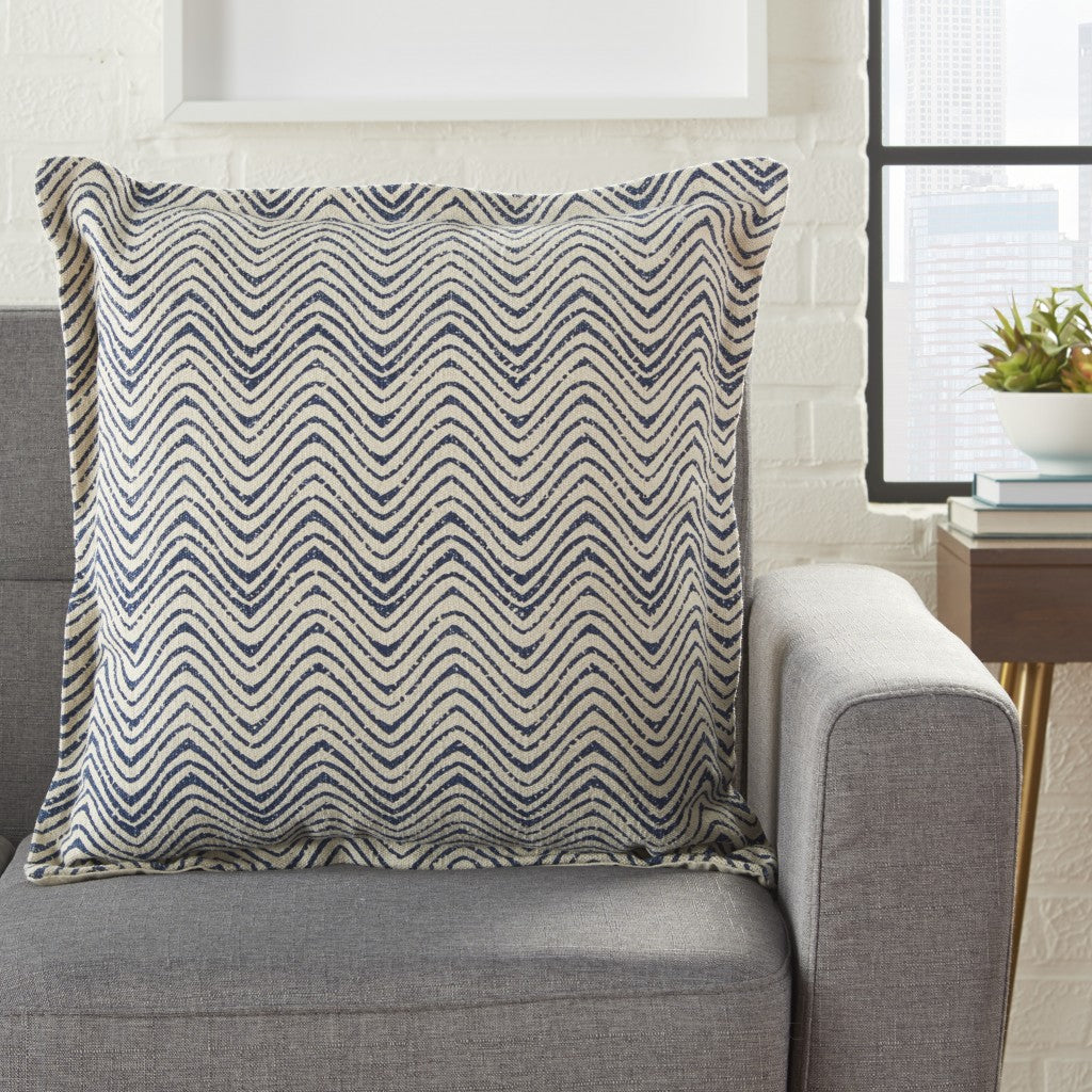 20" Indigo And Ivory Waves Throw Pillow