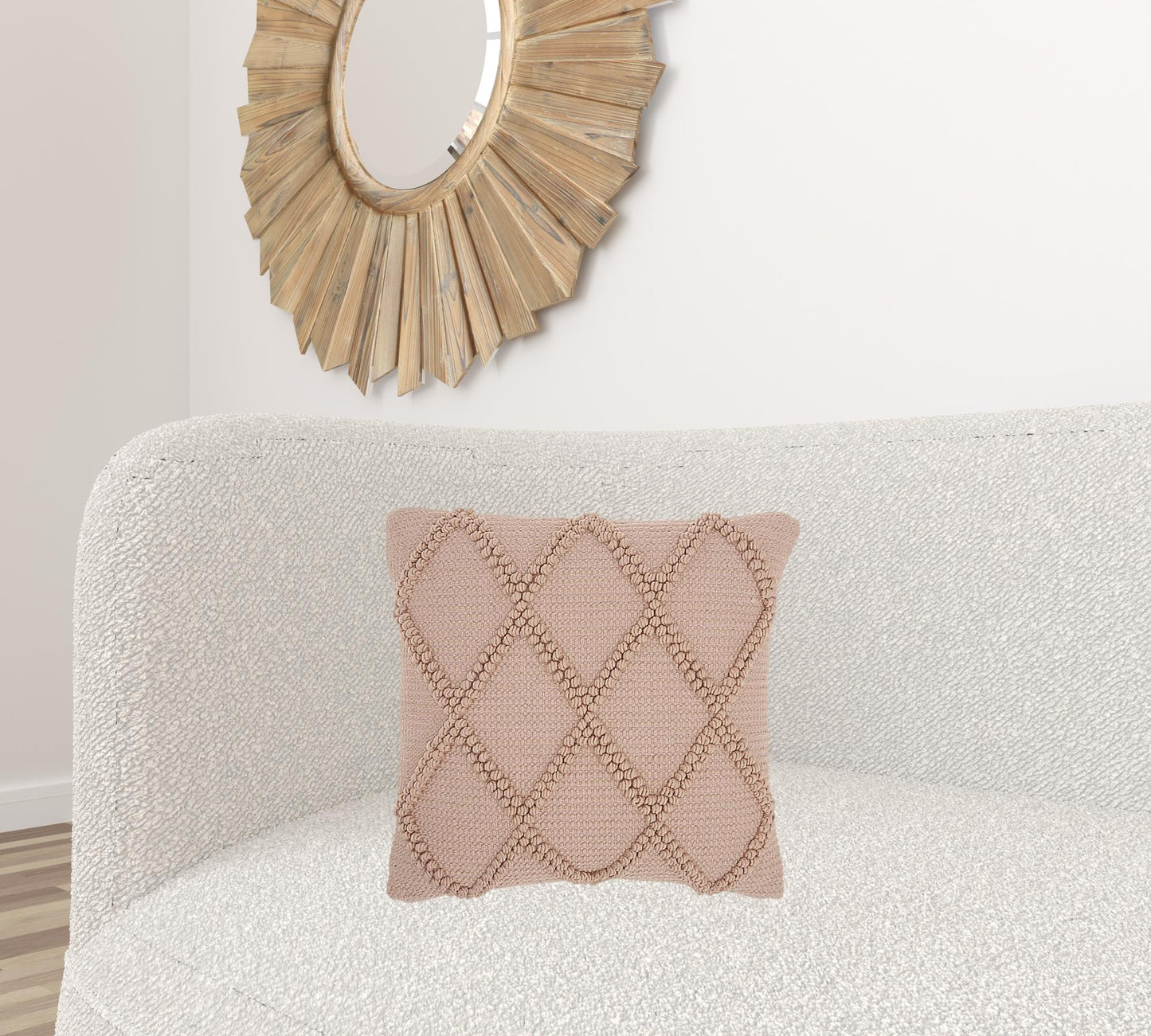 Blush Pink Textured Lattice Throw Pillow