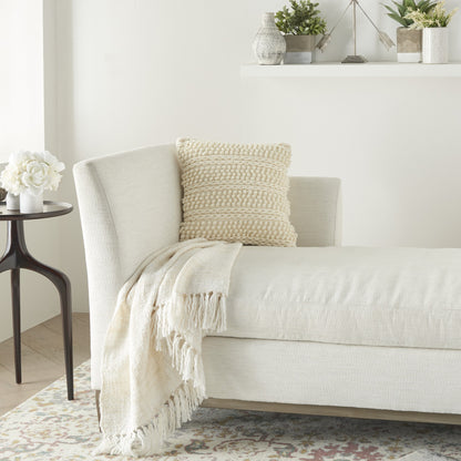 Ivory Textured Dots And Stripes Throw Pillow