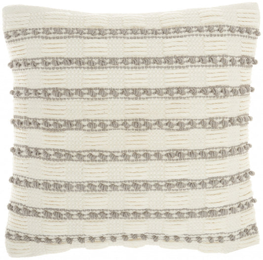 Light Gray And Ivory Textured Stripes Throw Pillow