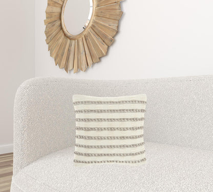 Light Gray And Ivory Textured Stripes Throw Pillow