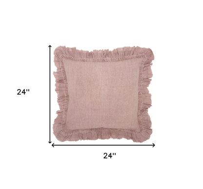 24" Pink Pillow With Ruffled Edges