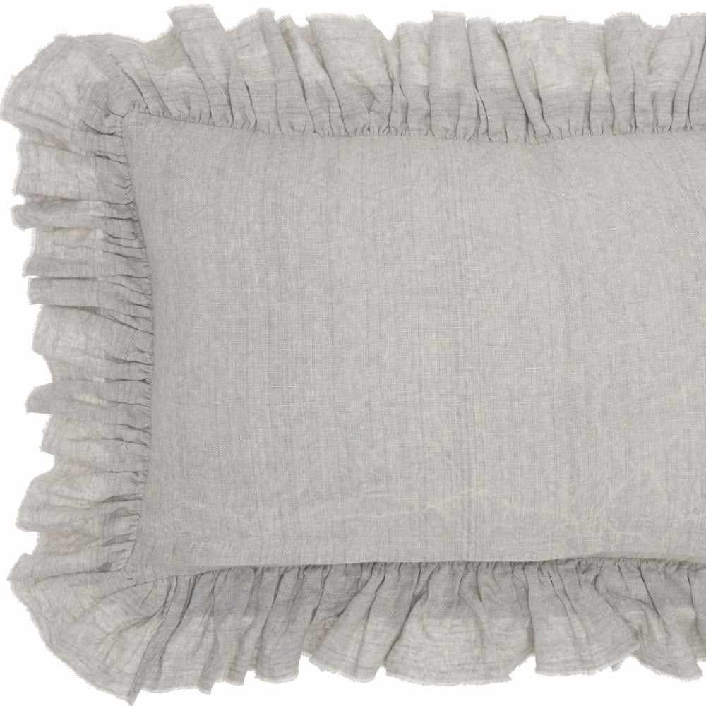 16" X 24" Gray Pillow With Ruffled Edges